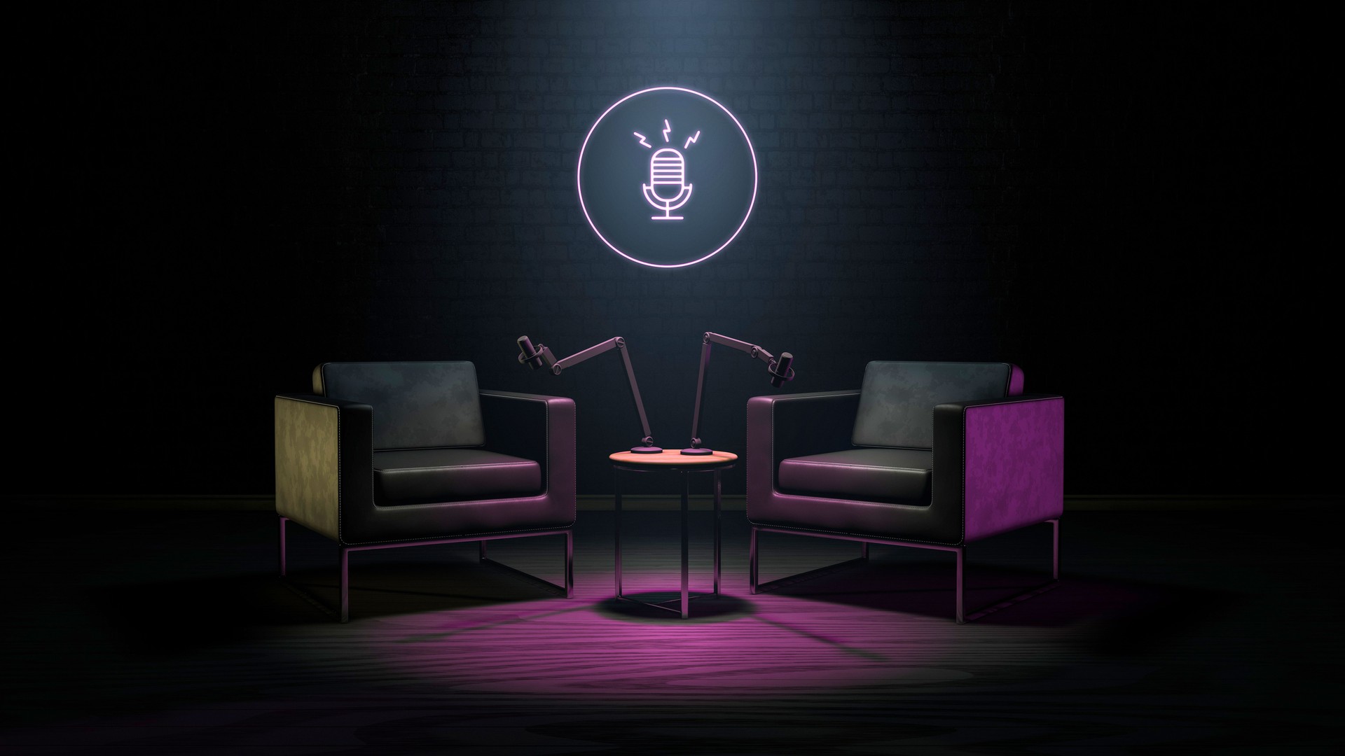Podcast studio setup. Internet and live streaming concept. 3d rendering.