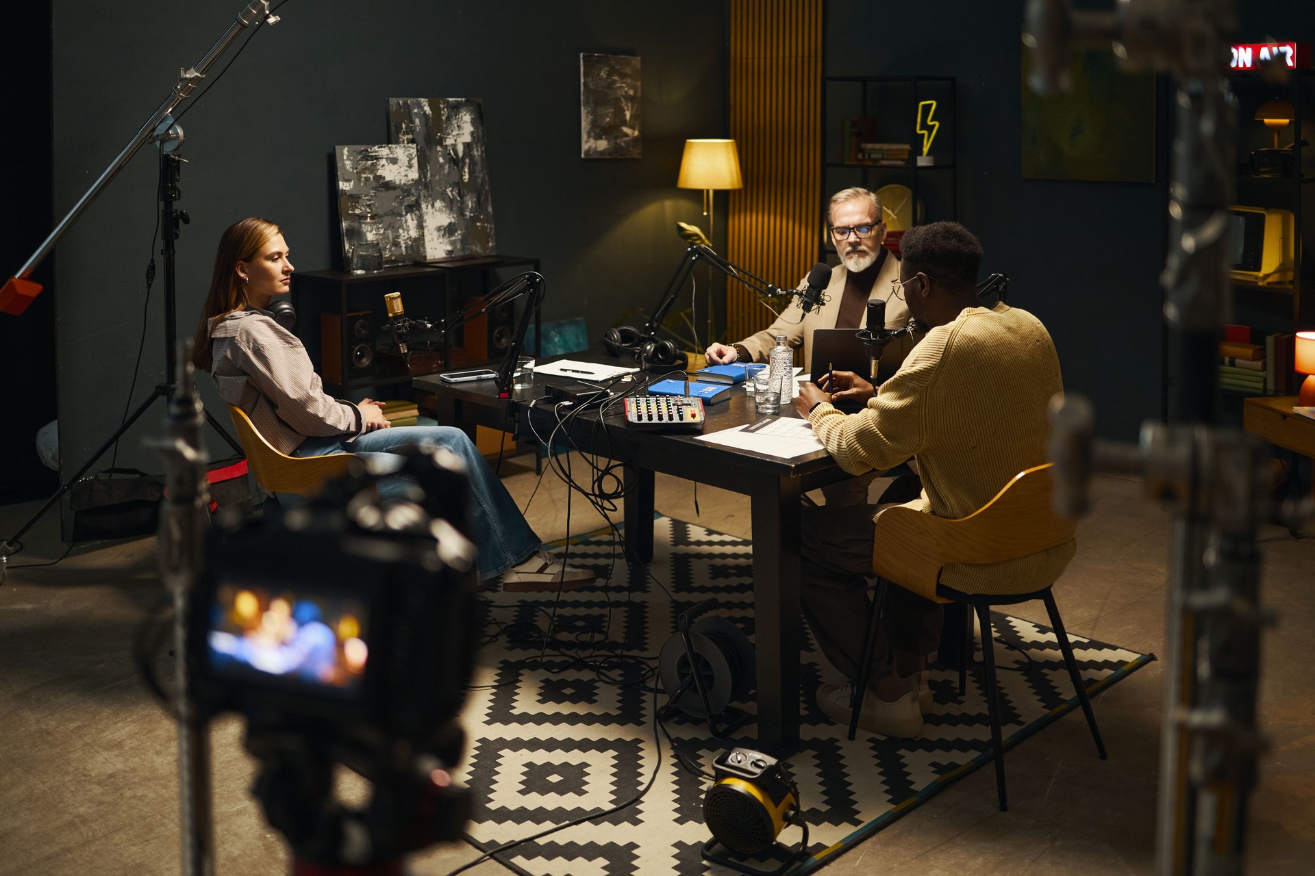 People Recording Podcast In Studio